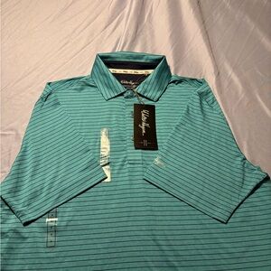 Walter Hagen Men's Aqua Striped Polo Shirt Adult Small